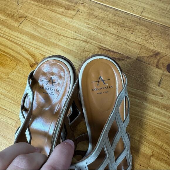 Aquatalia Ivory Leather Caged Open Toe Block Heel Sandals Size 8.5 - Picture 3 of 6